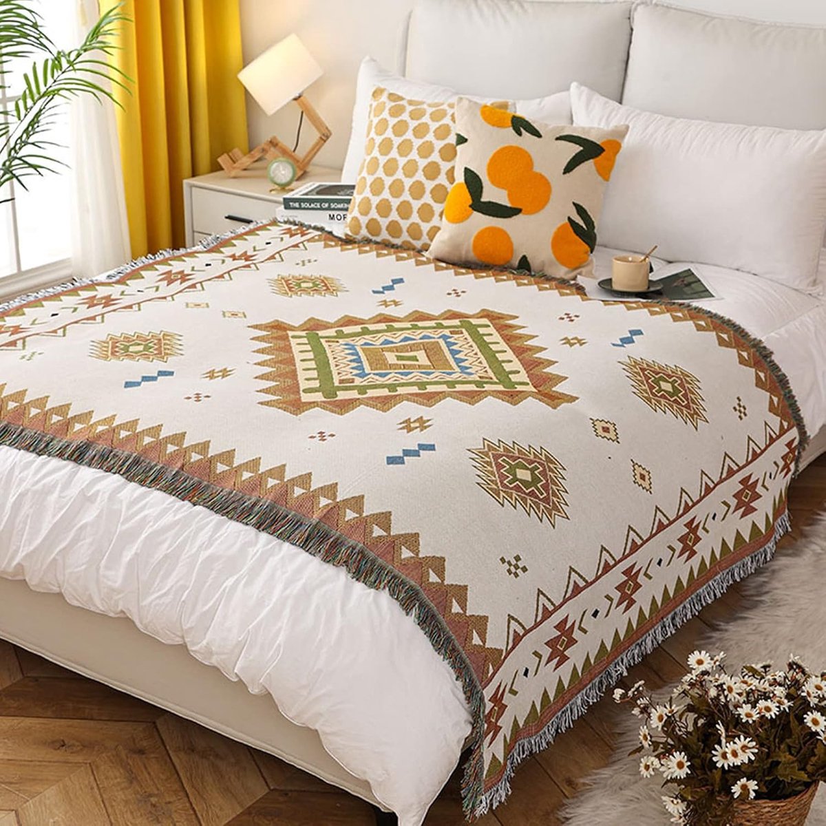 Deken Dubbelzijdig Beschikbare Katoen Geweven Deken Met Kwastje Boho Etnische Stijl Geometrisch Patroon Decoratieve Plaids Voor Sofa Bed Fauteuil Camping Tapijt Tafelkleden Tapijt 130 x 180