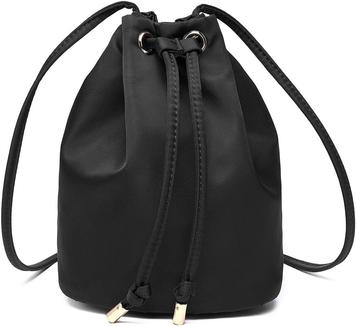 Zwarte de Zak van de de Stoffen Grote Capaciteit van de Trekkoord Crossbody Bag Nylon met Gouden T
