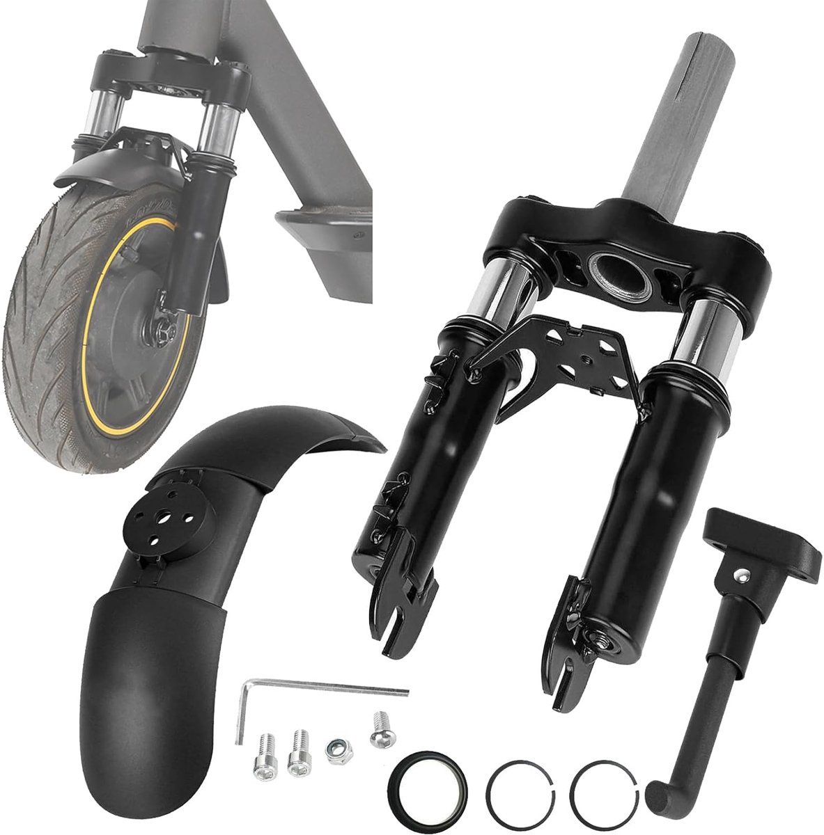 voorvork, voorwielophangingsset voor Segway Ninebot F20 F25 F30 F40 F40i F65 D18E D28E D38E D40X E-scooter, schokdemper, voorvork, scooter, accessoires met standaard, spatbord-accessoire