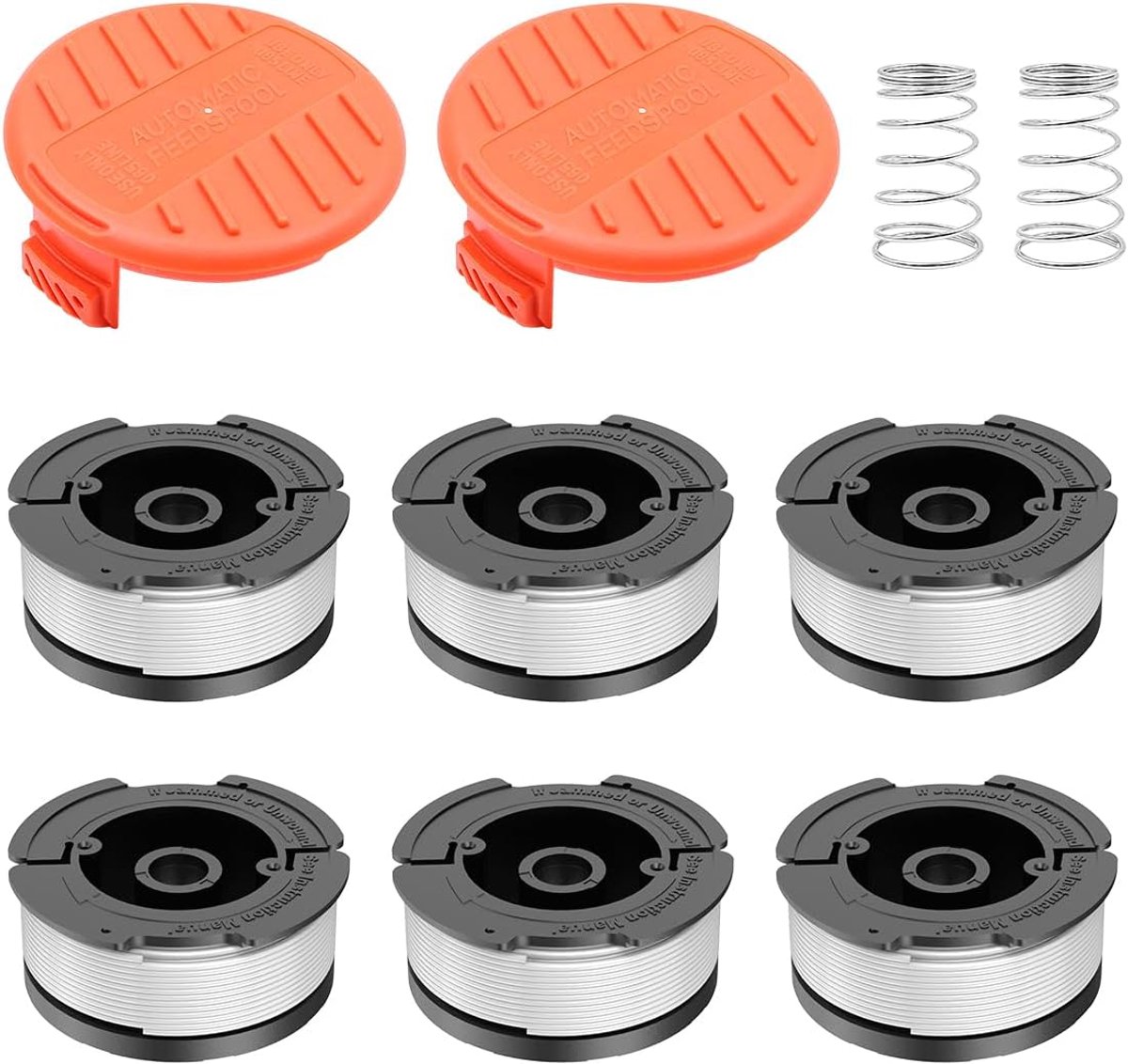 Trimmerdraad voor Black + Decker AF-100 30 voet/0,065 inch reservespoel Autofeed Weed Eater draadsnijder (6 reservespoelen + 2 trimmerdoppen + 2 veren)