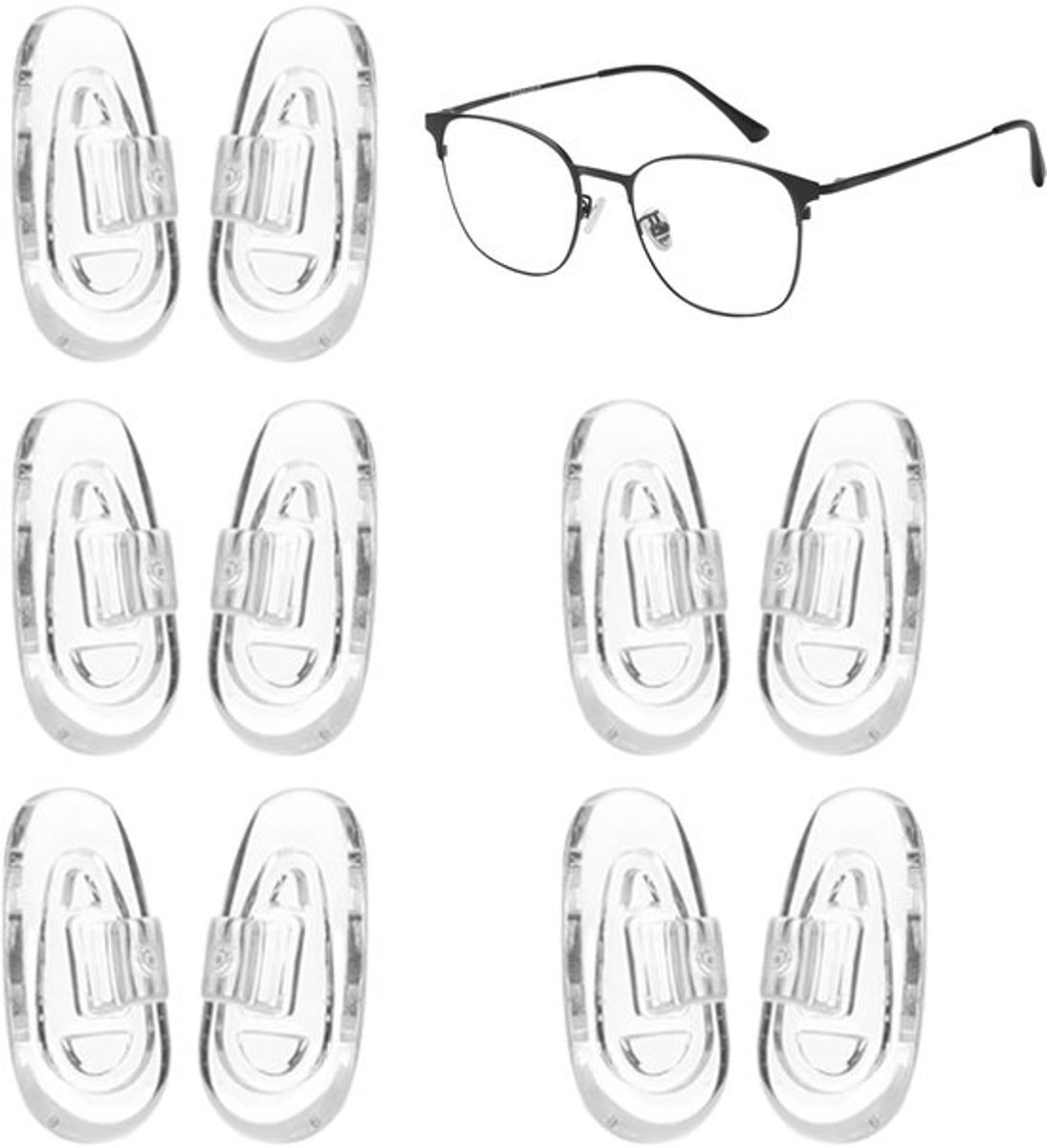 Push Fit Bril Neus Pads Siliconen Neus Steunkussens Push in Anti Slip Pad Stop Slipping Down Clear Soft Flexibel Comfort Lichtgewicht Reparatie voor Wire Frame Zonnebril Brillen (Maat: 5)