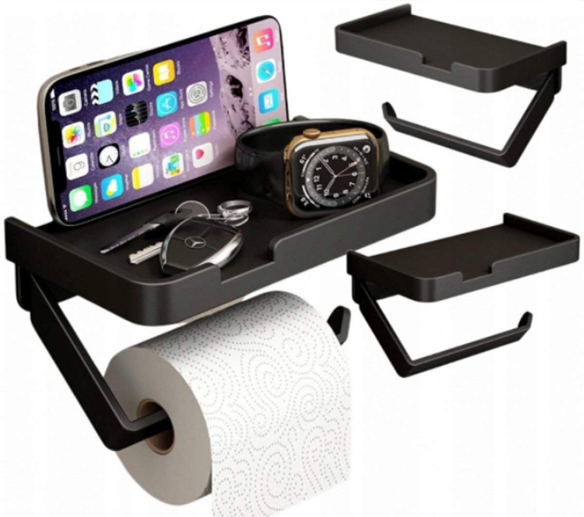 Zwart Metalen Toiletrolhouder met Plank - Merkloos
