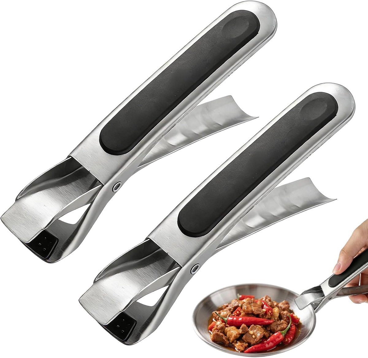 KZQ 2-delige antiverbranding kom- en bordentang - Roestvrij staal - Geschikt voor hete kommen schotels en pizza's - Perfect voor airfryer magnetron en oven - Zwart