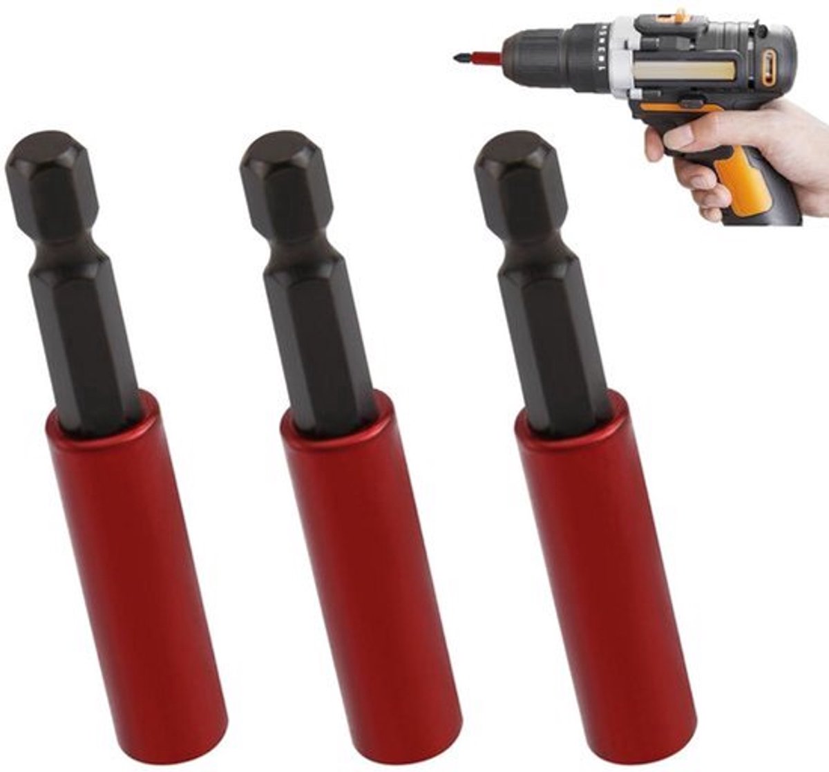 Slagschroevendraaier-bithouders met sterke magneet 1/4 inch zeskantschacht - Set van 3