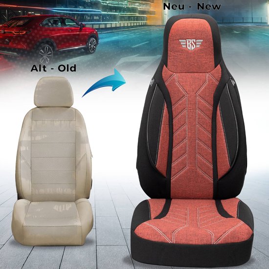 Autostoelhoezen voor Fiat 500 BJ vanaf 2007 – Stoelhoezen voor bestuurder en passagier in Zwart/Rood