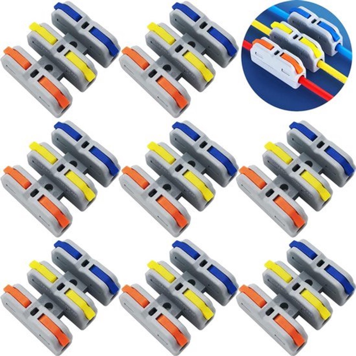 8 stuks mini-draadconnectoren SCH-3 Multicolor hendel snelkabelklem aansluitblok veer elektrische draadkabelconnectoren met montageschroeven