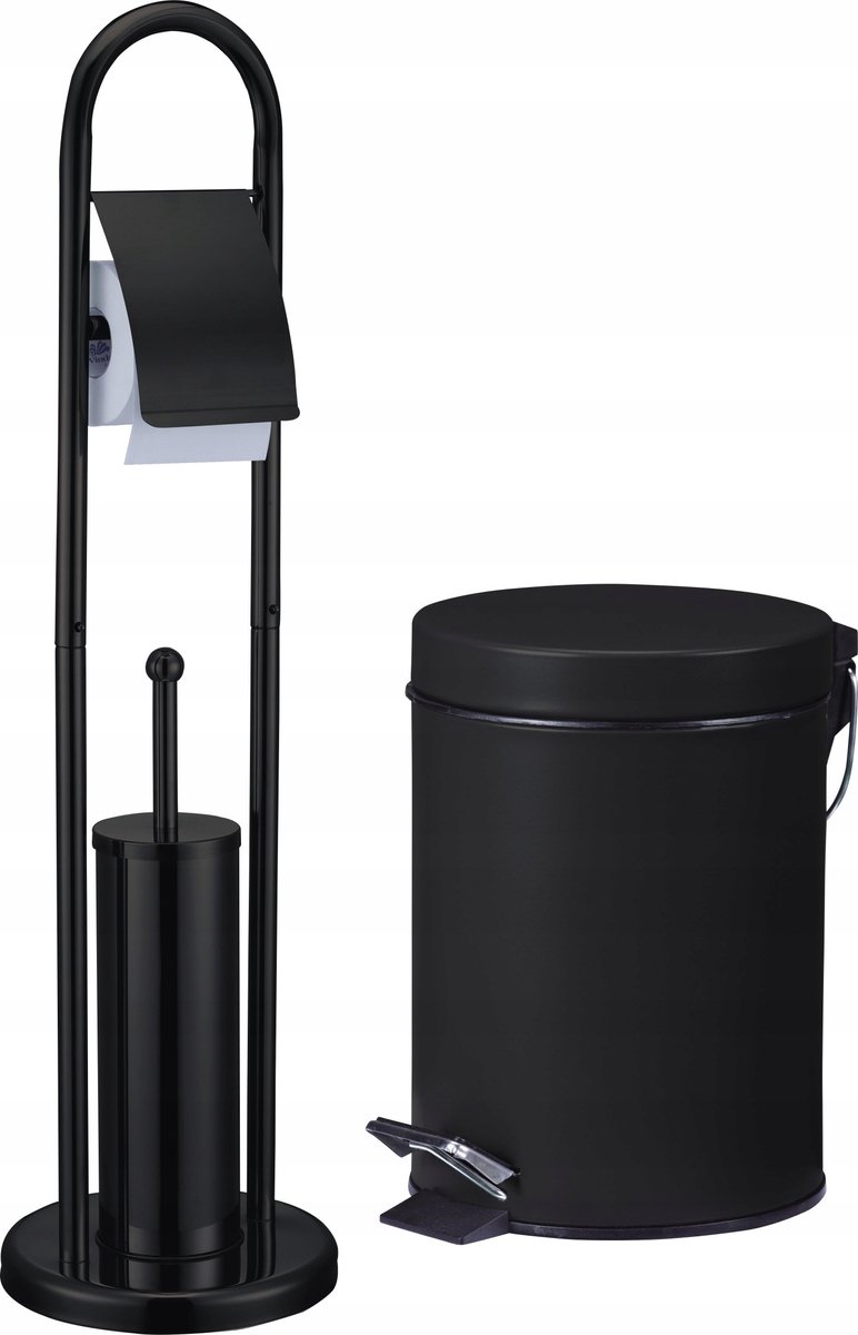 Merkloos Standaard Toiletset: WC Borstelhouder, Papierhouder & Prullenbak - Zwart