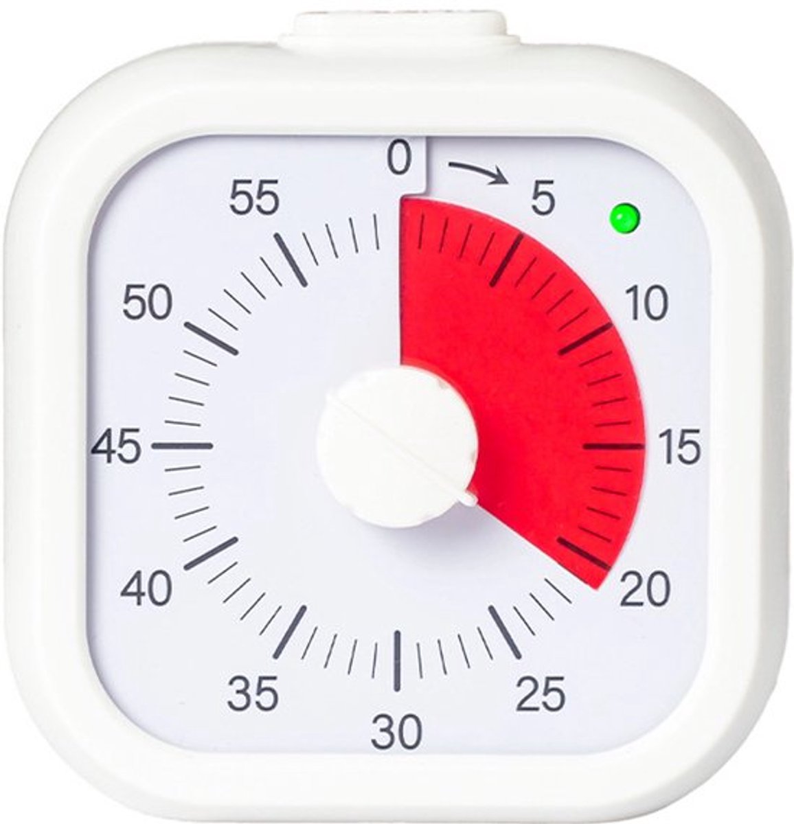 Verbeterde witte visuele timer met beschermkap – een stille afteltimer van 60 minuten, geschikt voor kinderen en volwassenen, met automatische waarschuwing bij een bijna lege batterij.