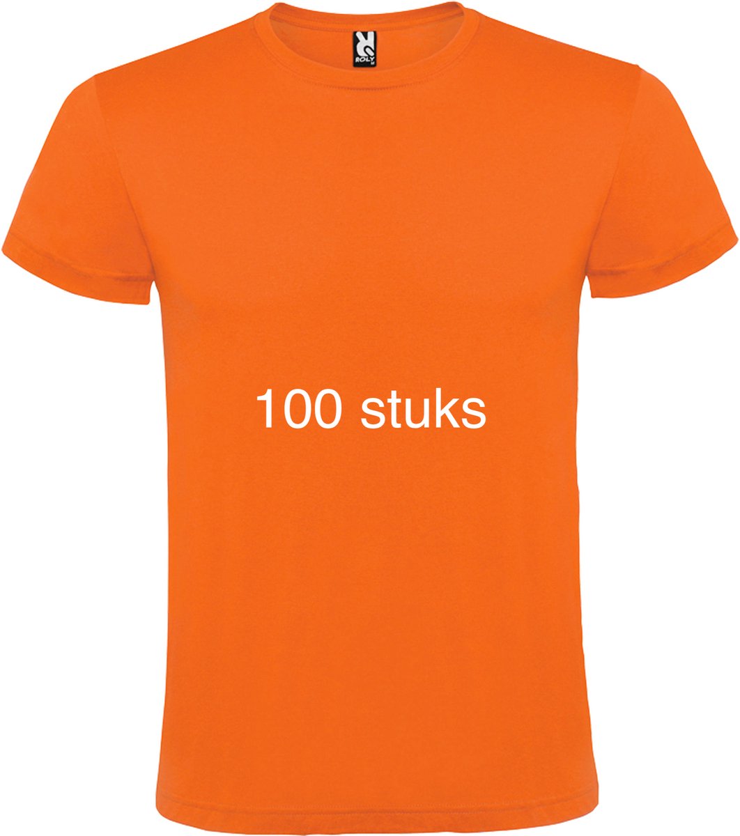 100 stuks voordeel pack Oranje basic t-shirts Roly Atomic maat XS