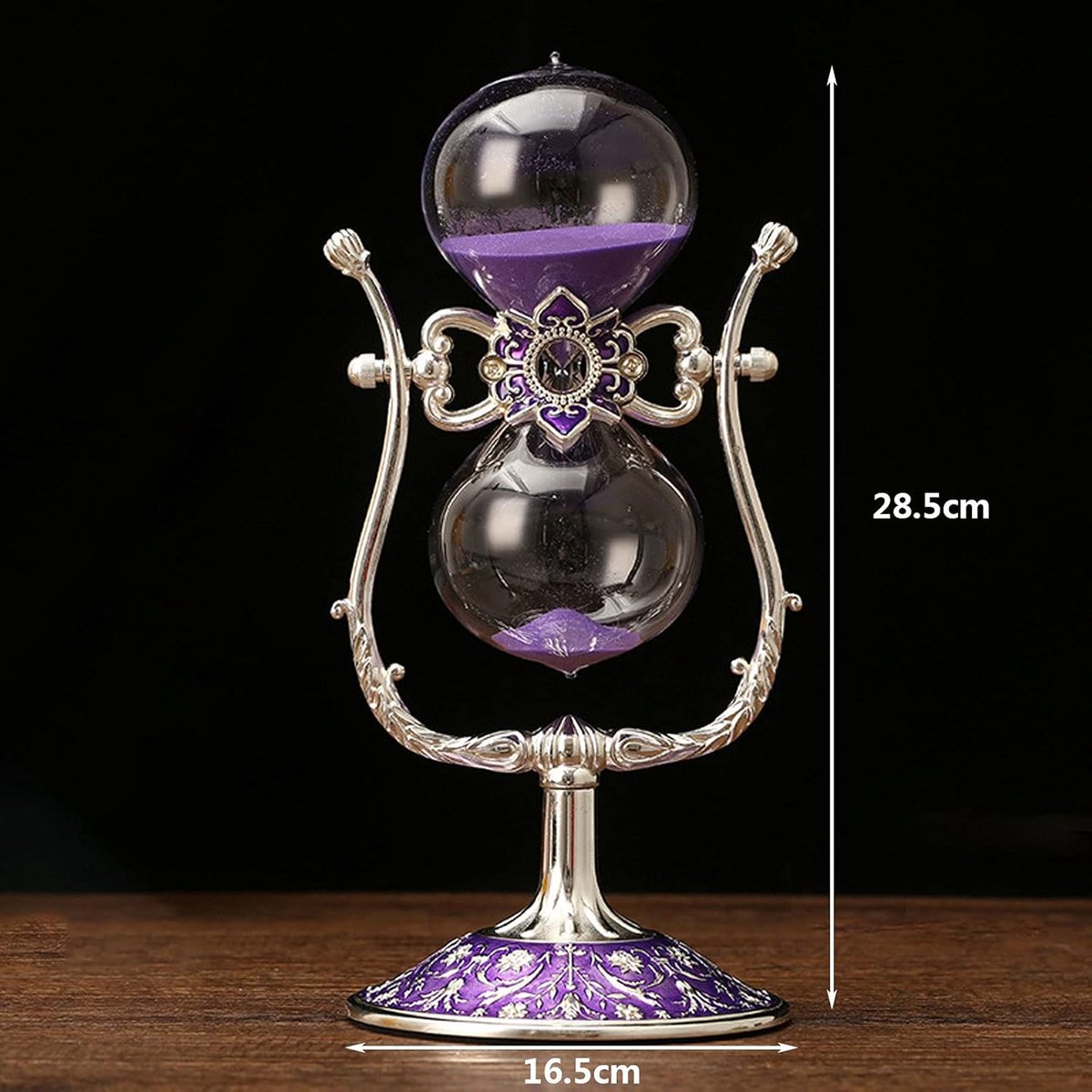 Decoratieve Zandloper - Zandloper Timer - Tijdmanagement Hulpmiddel - Metalen Frame - 60 minuten - Paars