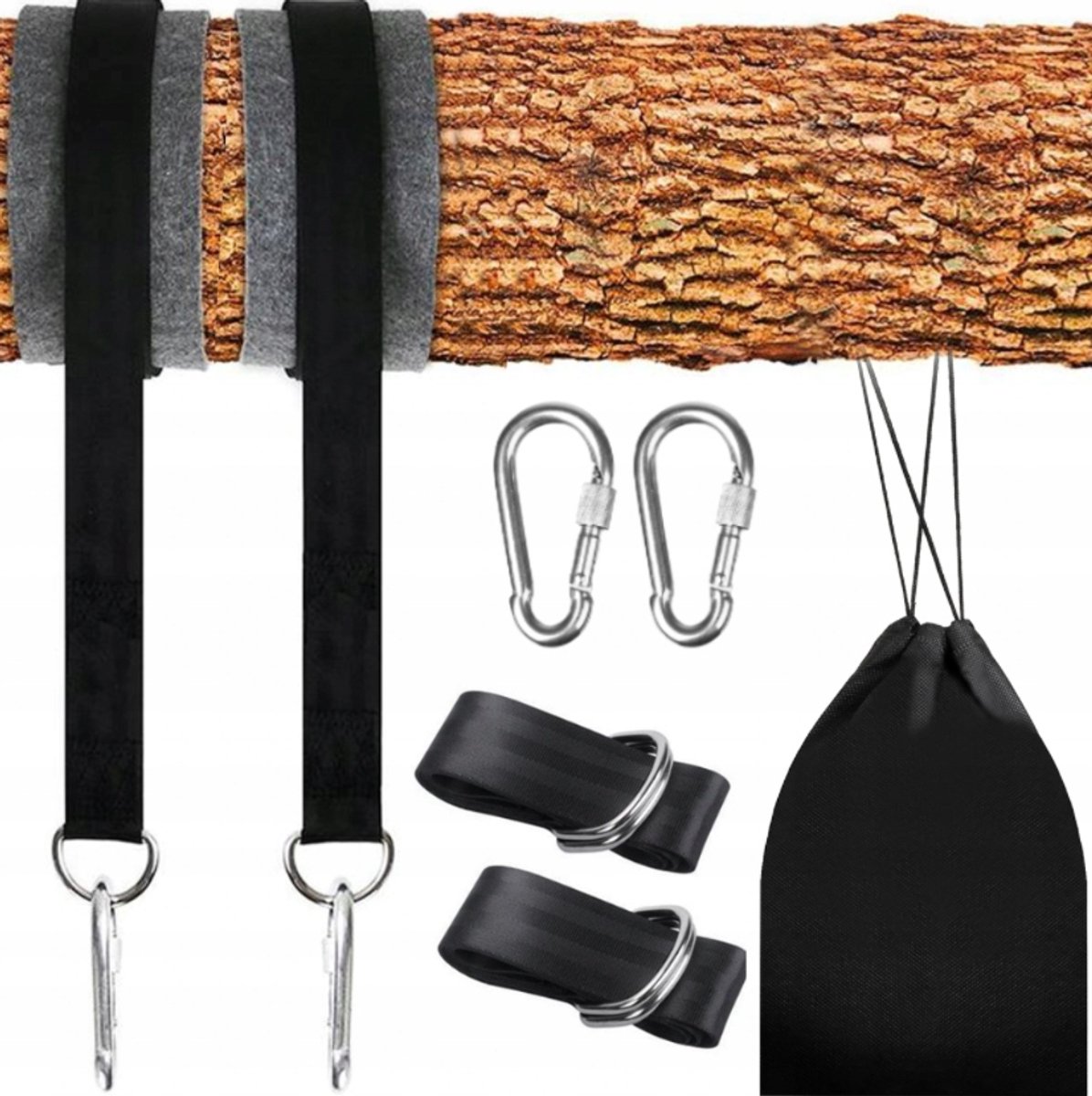Merkloos Hangmat & Schommel Ophangset - Nylon Touwen & Karabijnhaken