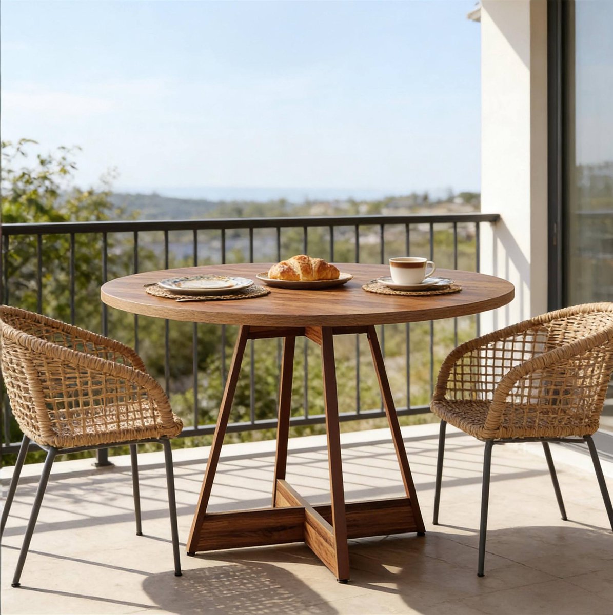 MODFU Eettafel - Rond - Voor 2-4 Personen - MDF - Bruin - 100 Cm