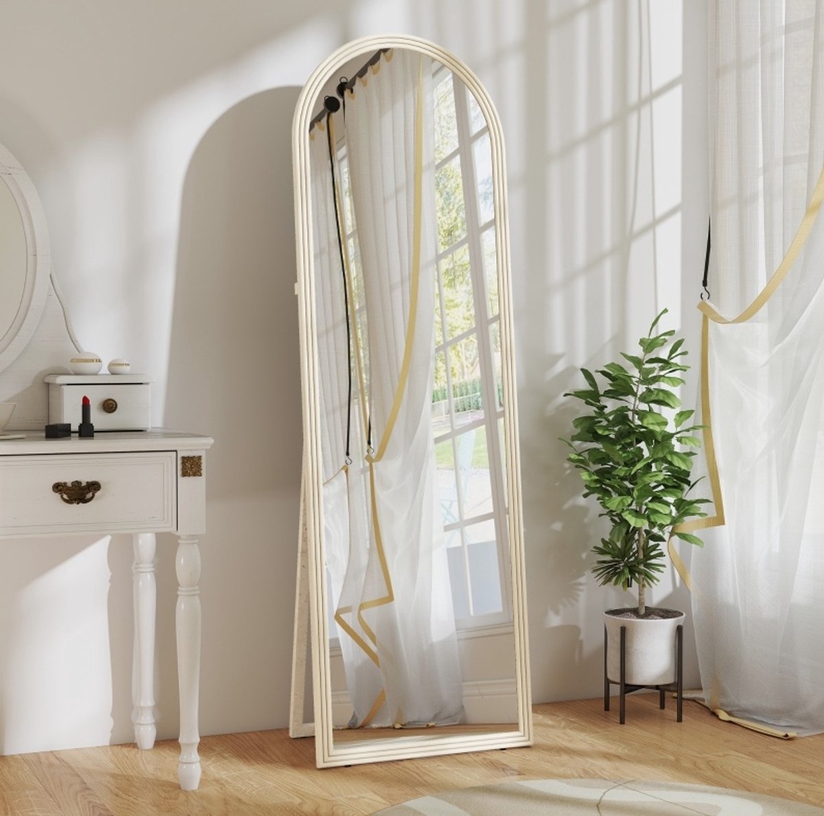 STILVORA Staande Spiegel 50 x 160 cm Vrijstaand En Wandmontage Met Boogframe Kunststof En Glas Wit Voor Slaapkamer En Hal