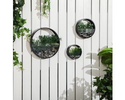 Wandplantenbak 3 Delige Set Rond Staal Zwart 30,5 Cm 20,5 Cm 15,5 Cm Voor Binnen En Buiten Muurdecoratie Voor Kleine Planten