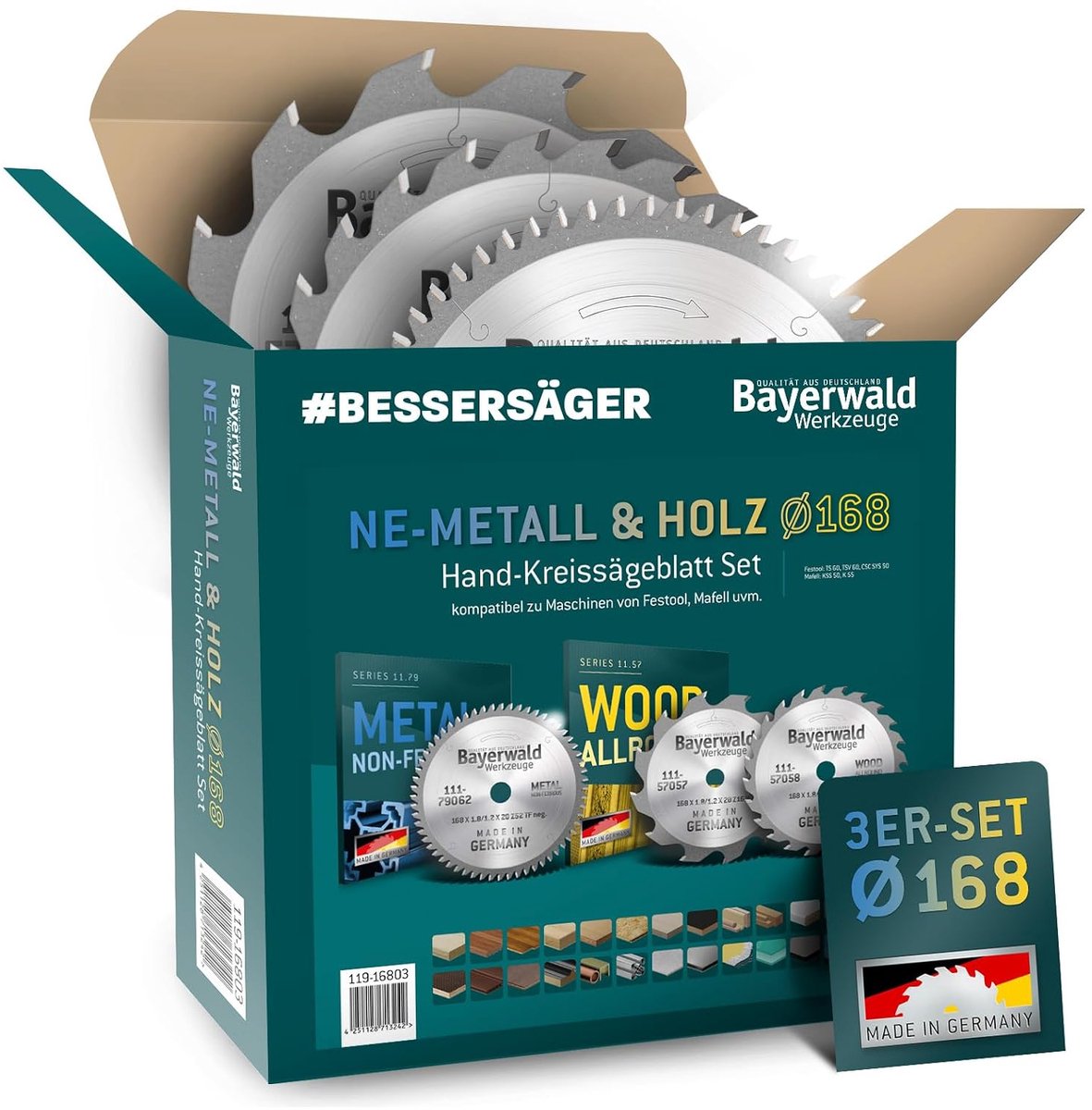 Cirkelzaagblad set 168 mm - voor niet-ijzermetalen en hout - voor handcirkelzagen - ShopVlot