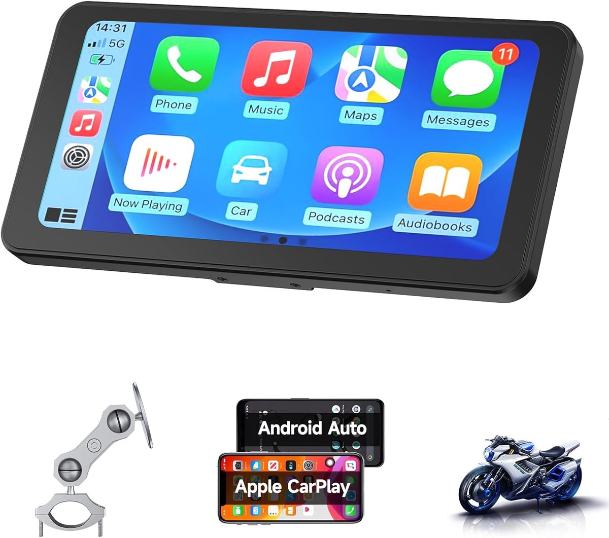 Motorfiets CarPlay scherm 6.25 inch - Draadloos, Bluetooth audio - IP67 en automatische helderheid - ShopVlot