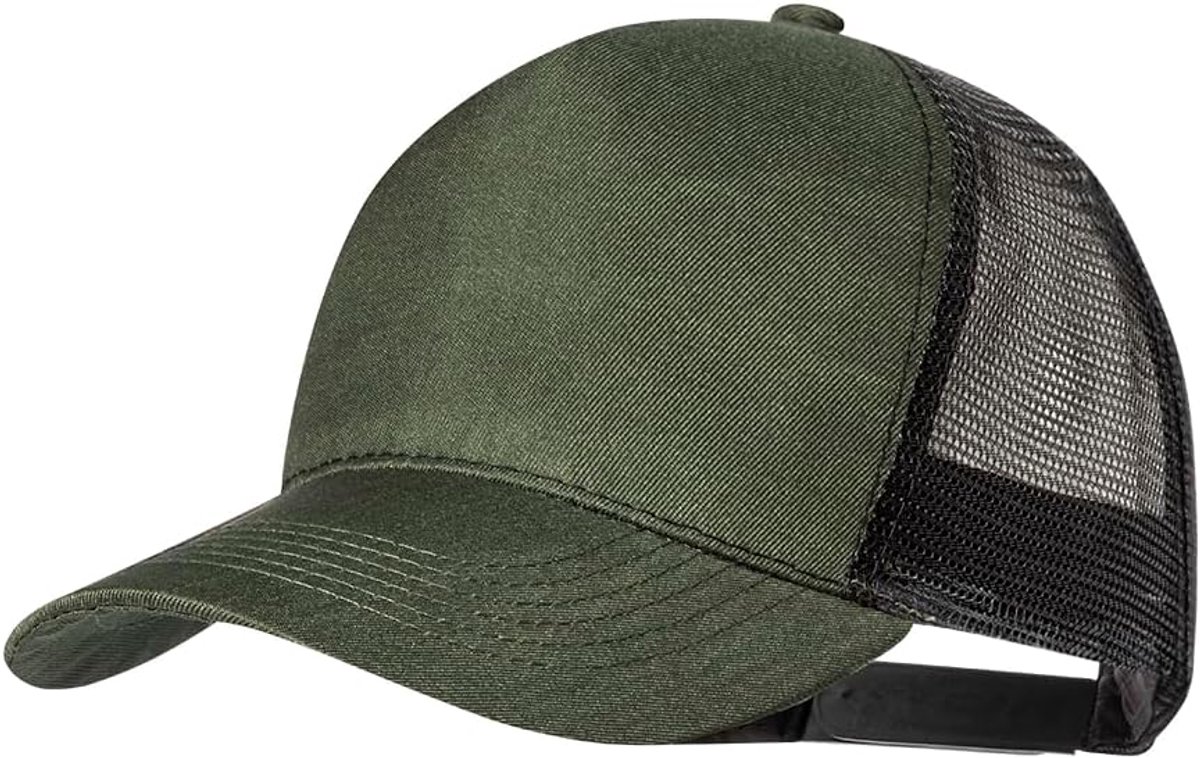 Casual baseballpet, 5 panelen, met mesh aan de achterkant, verstelbaar met kunststof sluiting, voor heren, dames, zomer.