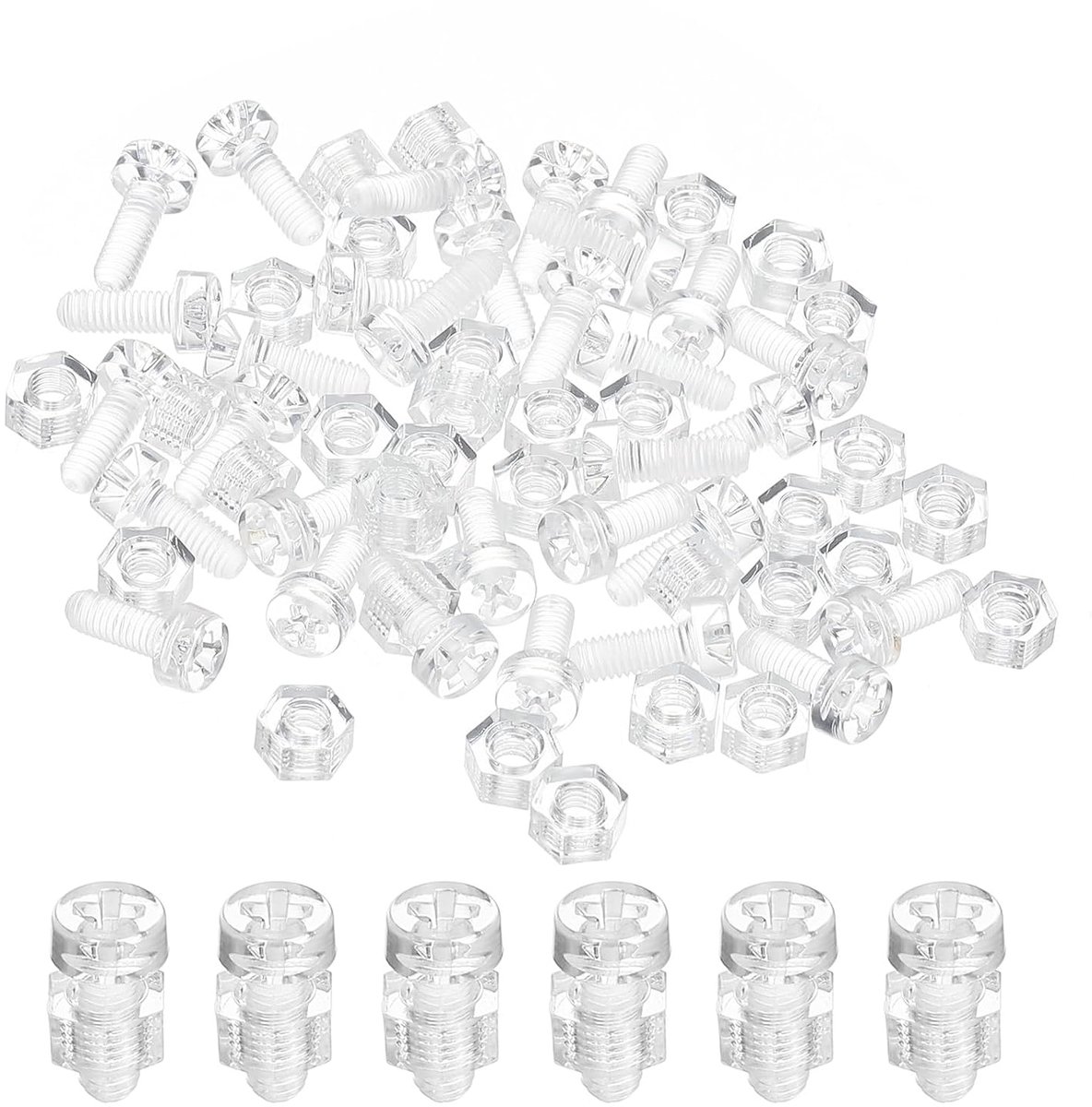 Kit acrylschroeven, transparant, M3 x 8 mm en zeskantmoeren, 50 sets ronde kopschroeven, Phillips kunststof, voor machineaccessoires, transparant