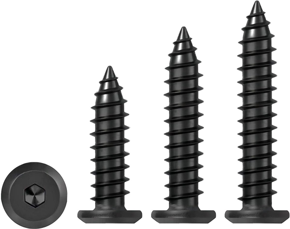 20 stuks zelftappende schroeven, binnenzeskantschroeven, M6 x 45 mm platte kopschroeven, meubelverbindingsschroeven, zwart