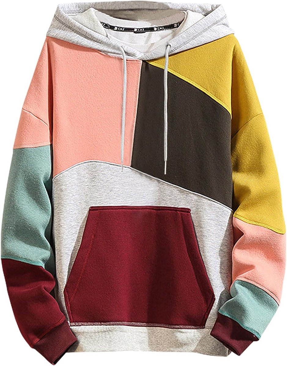 Hoodie Heren Capuchon Trui Pullover Hip Hop Japanse Streetwear Patchwork Sweatshirt Casual Sport
