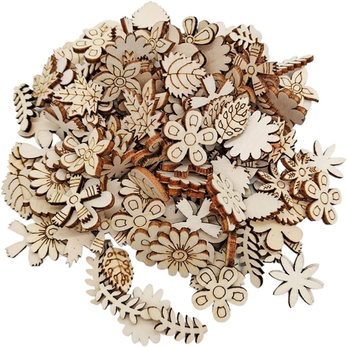 100 stuks natuurlijke houten knutselschijven, bloemblaadjes, knutselhouten schijven, hangers, decoupage-versieringen, ornamenten voor doe-het-zelvers, knutselen, feest, kaarten maken,