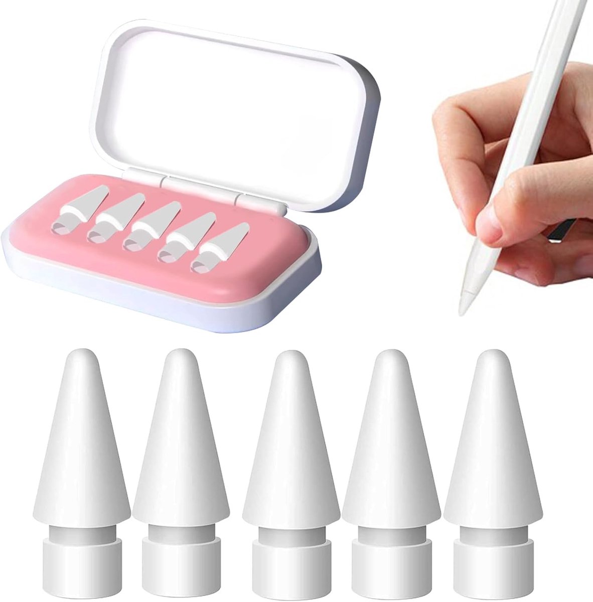 5 stuks punt voor Apple Pencil 2e generatie en Potlood 1/Pro Generation Pencil USB-C, zeer gevoelige nauwkeurige reservepunten stylus (met roze doos)
