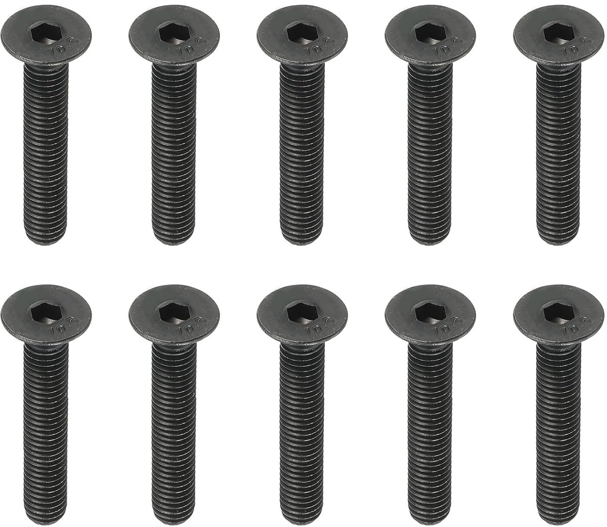 Platte kopschroeven M8 x 50 mm, 10 stuks, platte verzonken schroeven, middelkoolstofhoudend staal, inbusschroeven, volledige schroefdraad, oxidatiegraad 10,9
