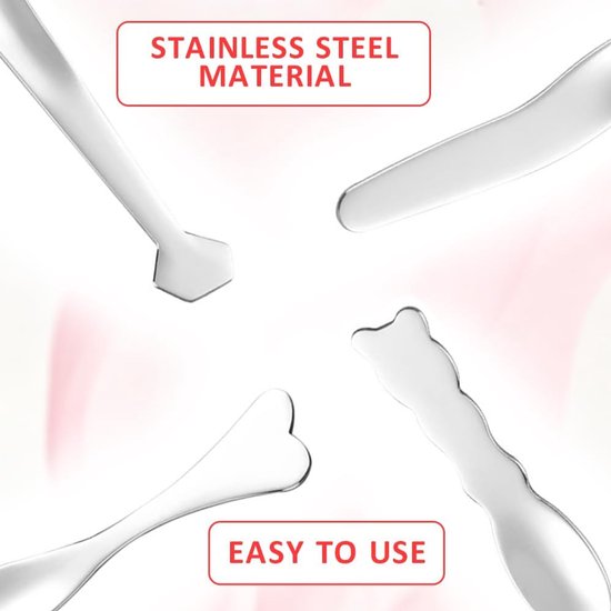 Spatel cosmetica - 4 stuks cosmetische spatel - roestvrij staal spatel cosmetica - herbruikbare gebogen spatel, roestvrij staal kleine cosmetische spatel cosmetische spatel mini make-up spatel voor — afbeelding 2