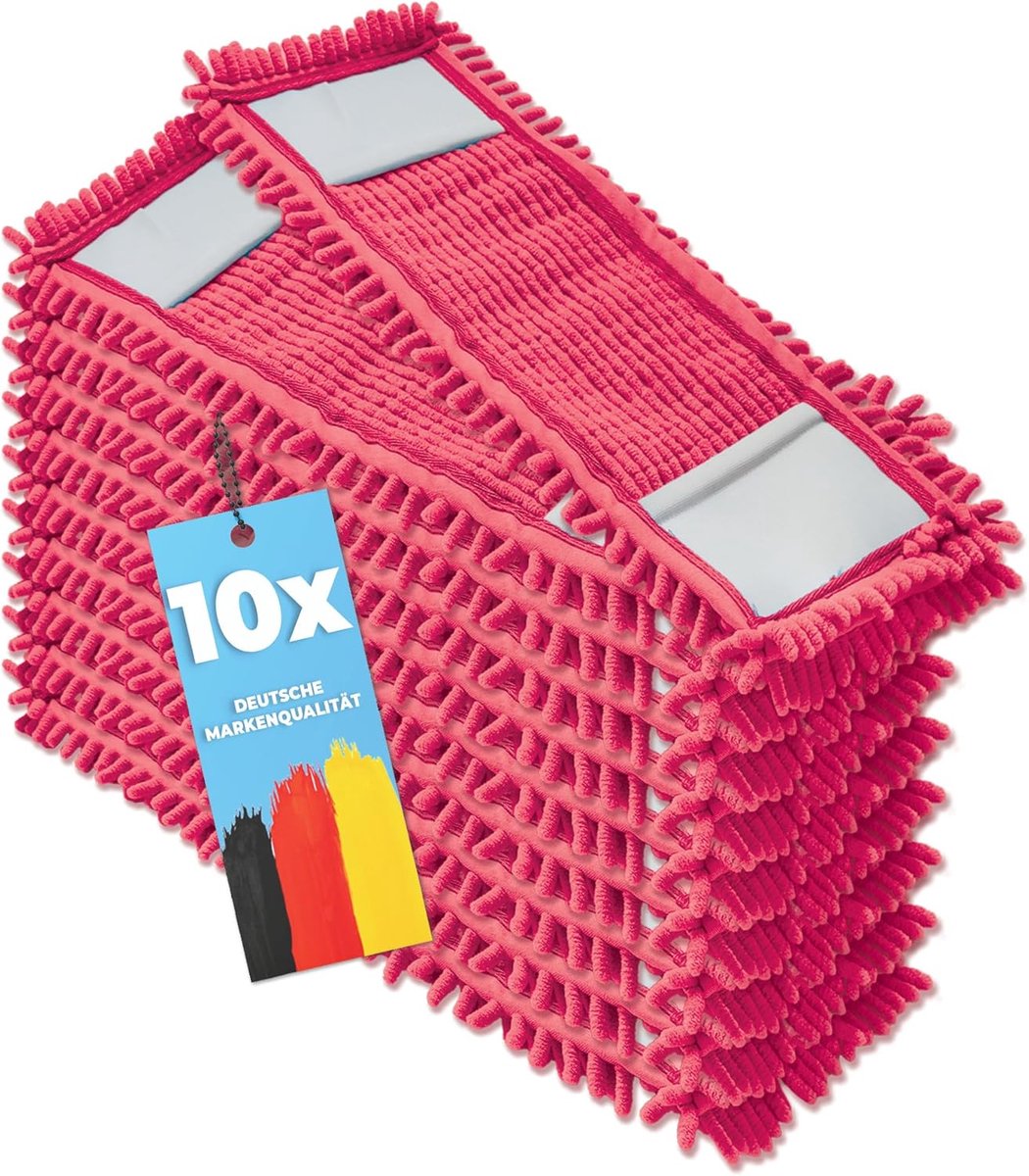 10 x professionele vloerwisserovertrek - chenille wisserovertrek rood - dweil chenille van microvezel voor gevoelige vloeren -microvezel mop voor vloerverzorging voor alle dweilhouders 40 cm