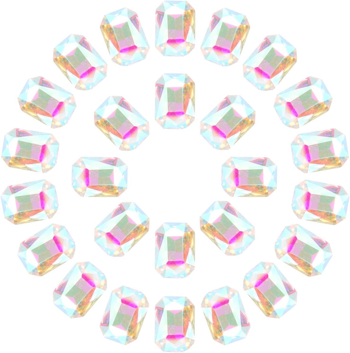 Strassteentjes van geslepen glas, achthoekig, rechthoekig, met verzilverde basis, voor knutselwerk, 50 stuks, 10 x 14 mm AB