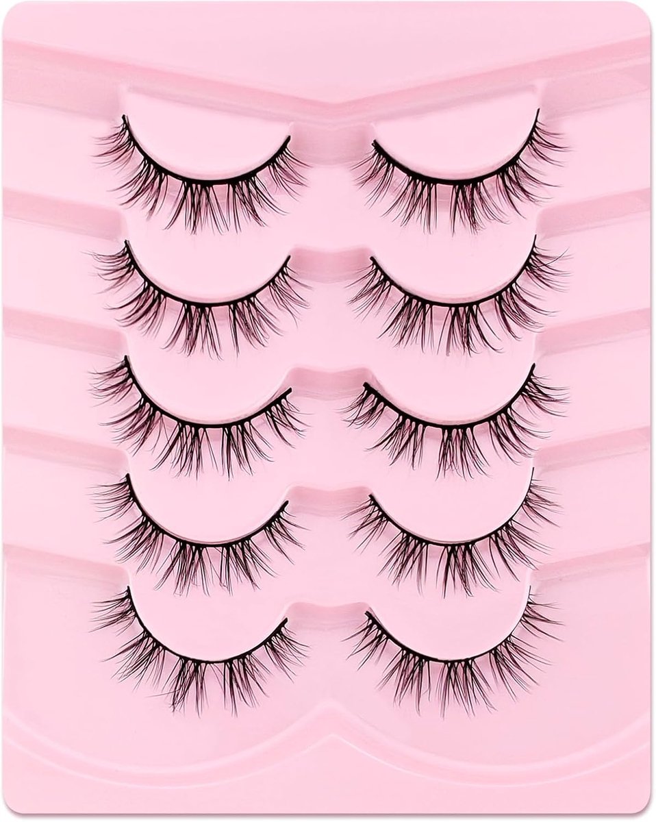 Valse wimpers, kattenoog, wollig volume, krullend, cat-eye, natuurlijke look, herbruikbaar, handgemaakt kunstwimpers, 5 paar