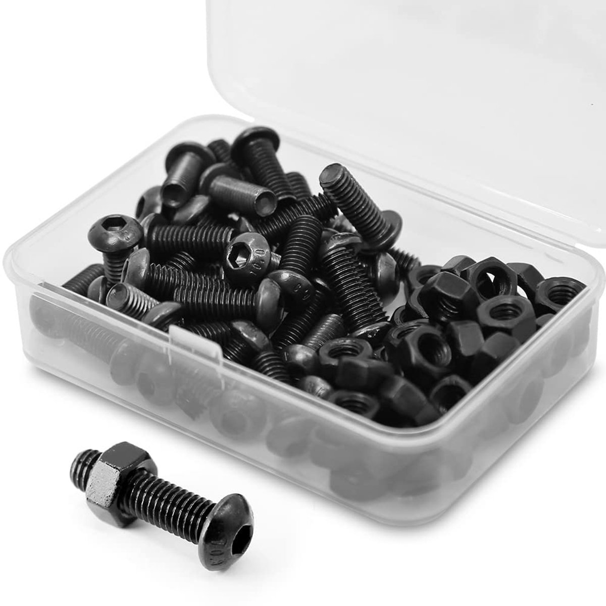 Sets) M6 x 16 mm koepelschroef met binnenzeskant en moeren, volledige schroefdraad van koolstofstaal 10,9 (zwart)