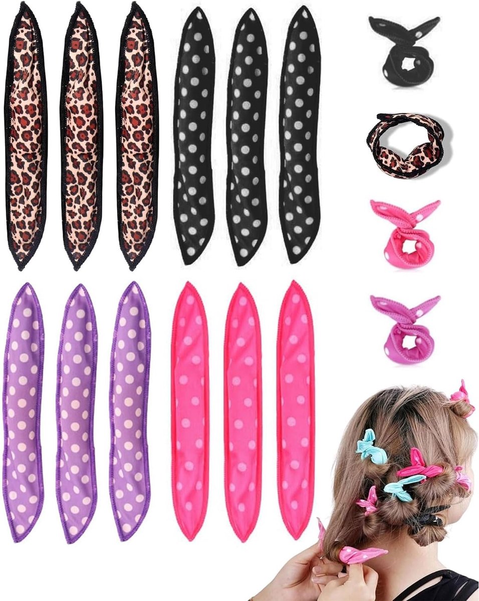Krulspelden van schuimrubber, 12 stuks, zachte rollers, krulspelden 's nachts, slapen in rollen, zachte sponskussen, krulspelden om te slapen, voor kinderen en vrouwen