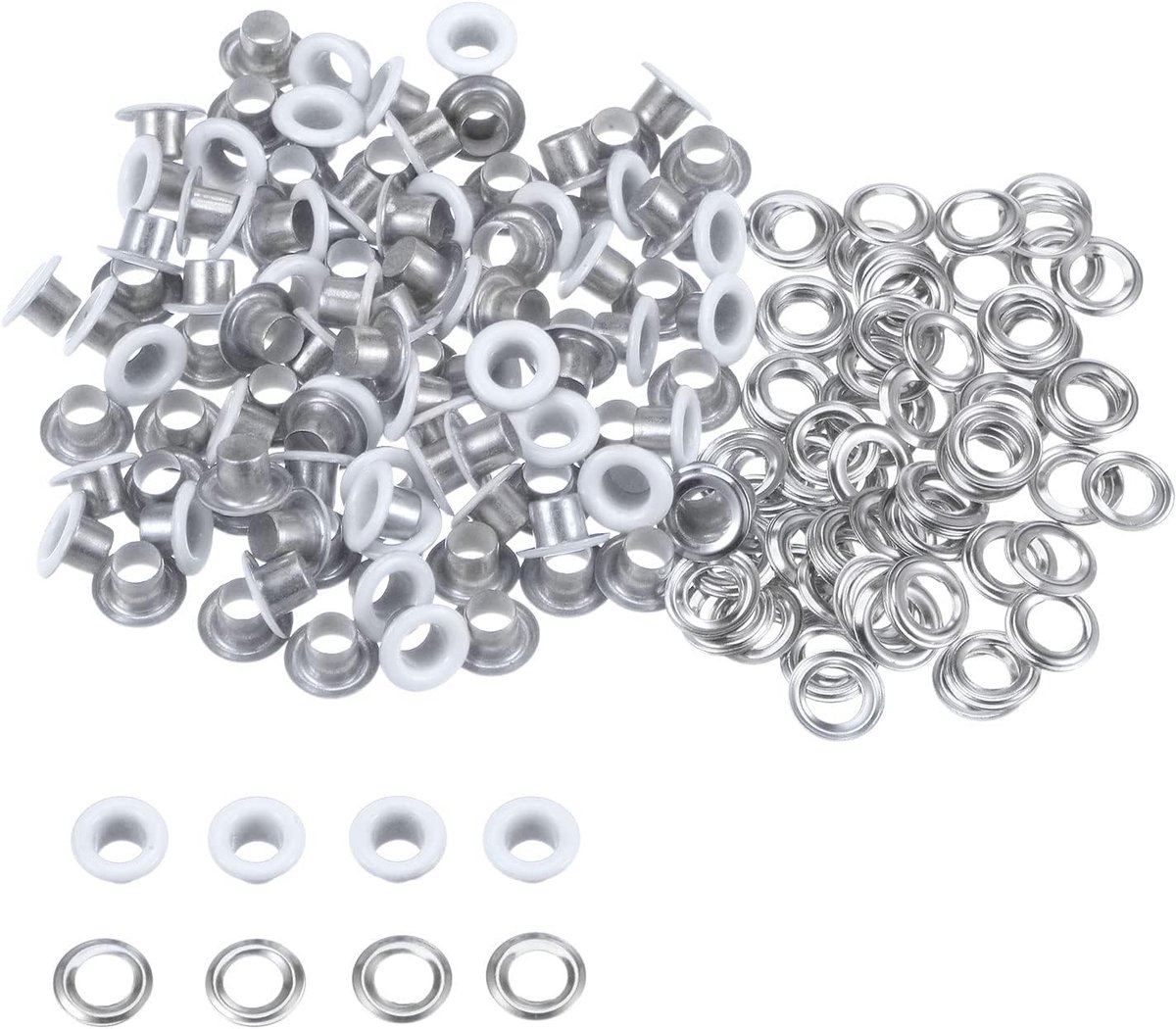 sourcing map Set van 100 spuitmonden, metalen ogen, 4 mm, 0,16 inch, voor schoenen, kleding, riemtas, doe-het-zelfproject, wit