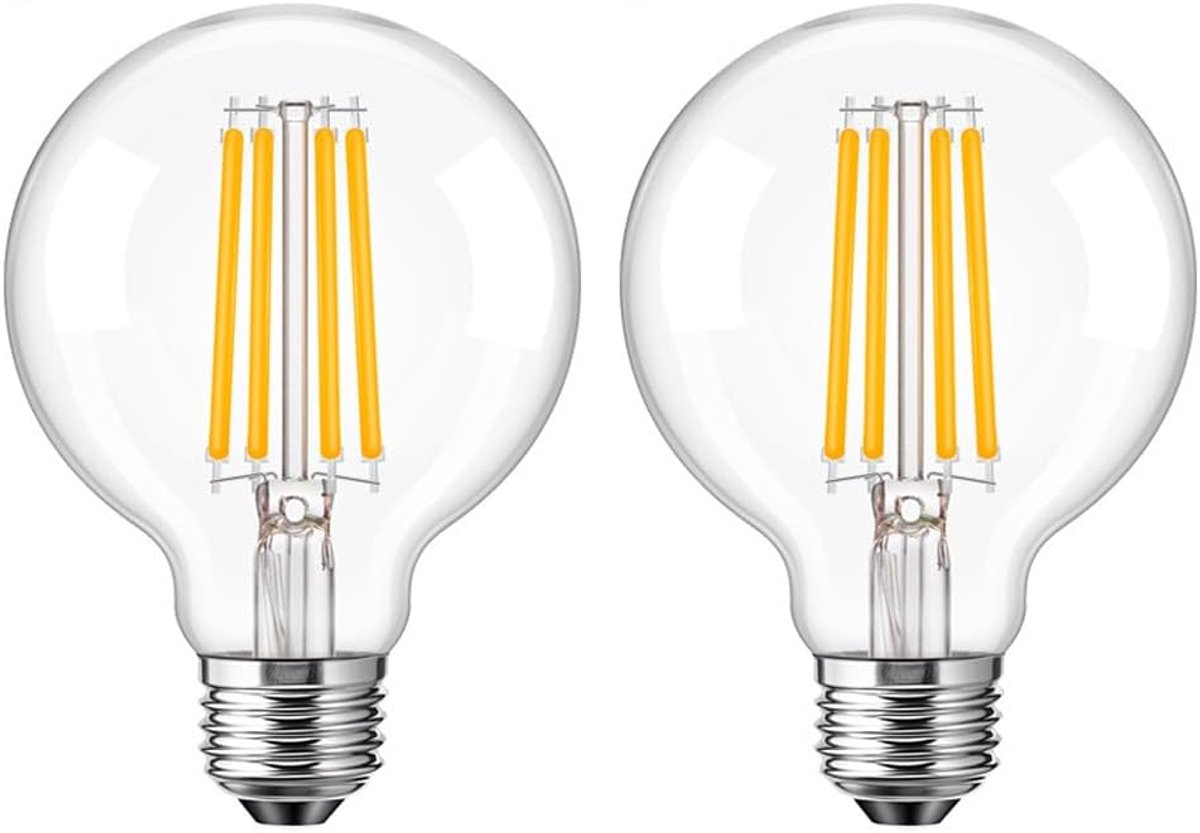 4W G80 (80mm) E27 LED gloeidraad glas bol warm wit 2700K, 40 Watt gloeilamp equivalent, retro Edison decoratieve lampen, AC 220-240V, niet-dimbaar, Pack van 2