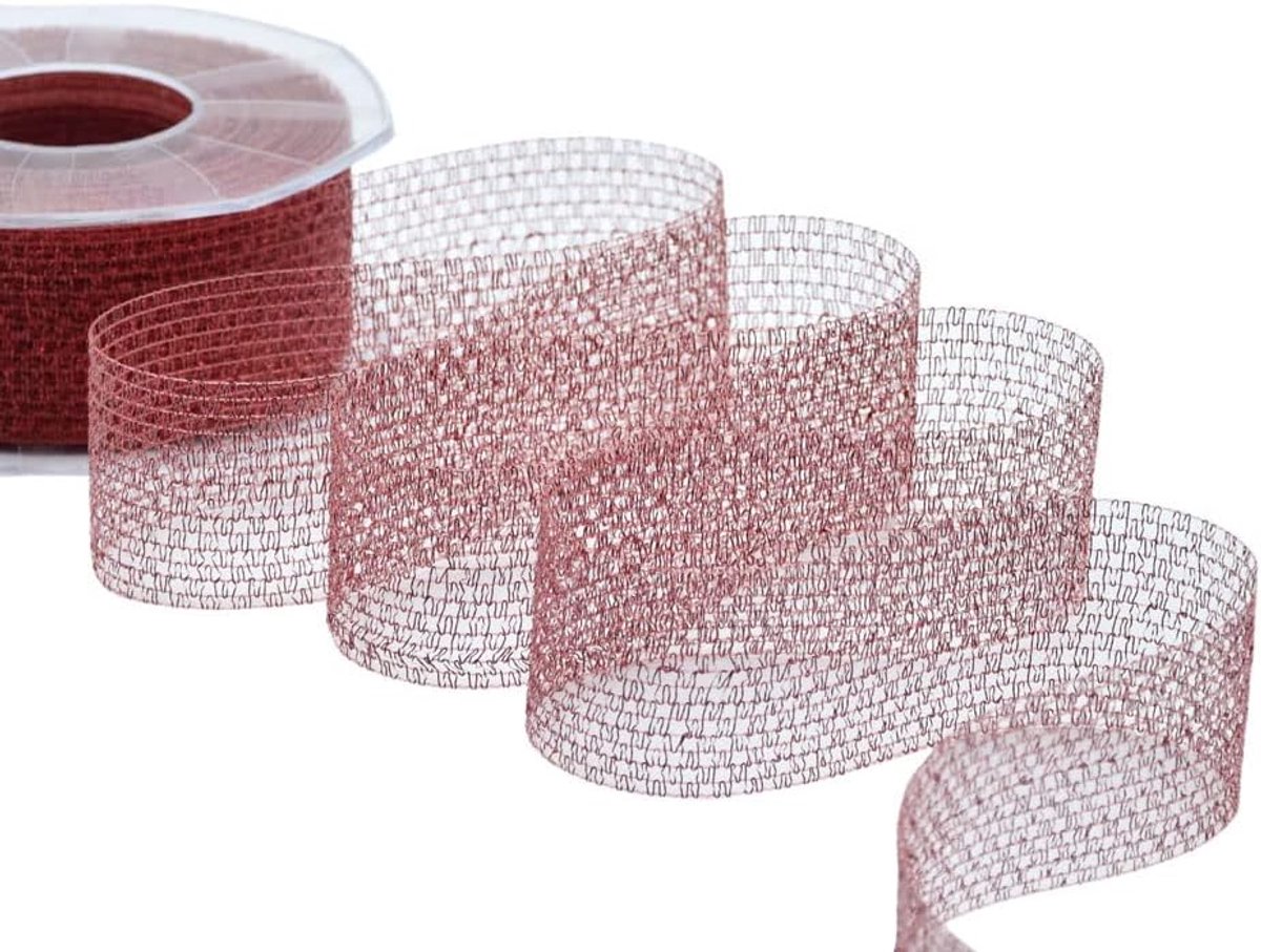 - Antares Lurex net, band voor decoratie, gastgeschenken, geschenkpakketten - rood, 40 mm x 25 m