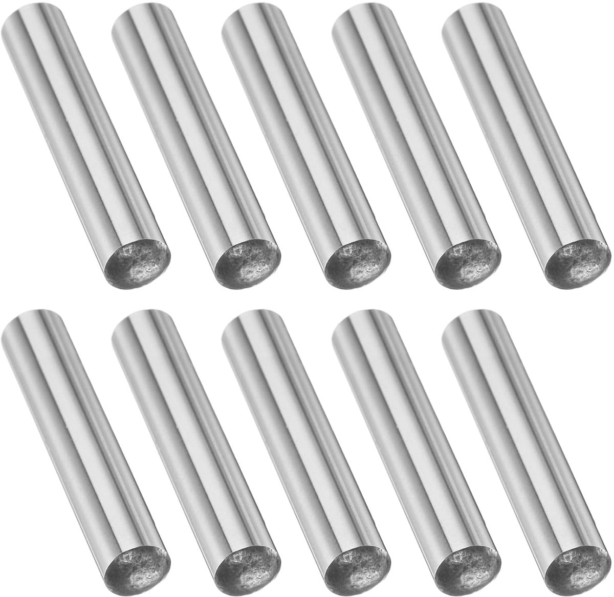 10 x veerpennen van koolstofstaal, 0,9 x 2,5 cm, ronde metalen stangen, staal, zilverkleurig