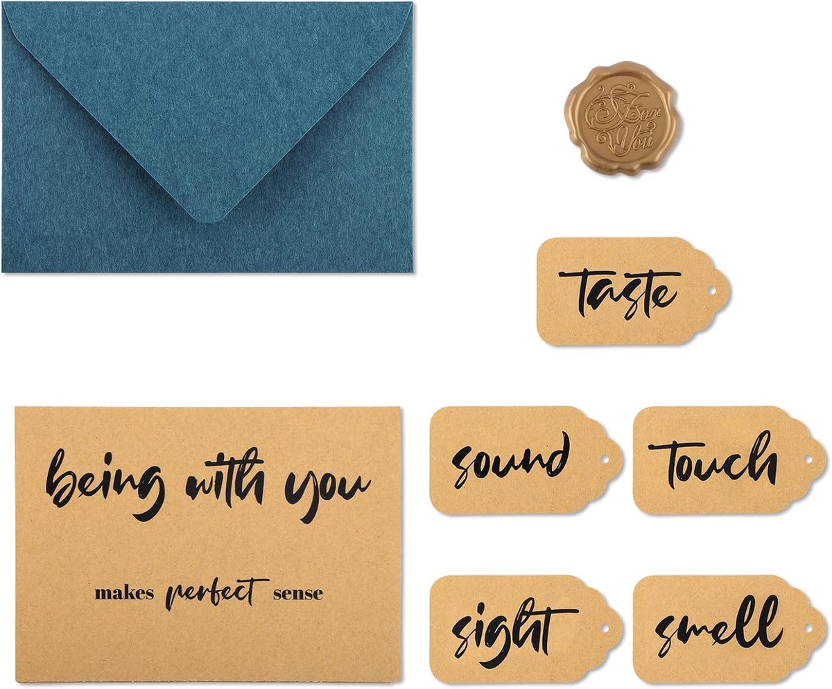 Wenskaartenset, Five Senses Kraftpapier Cadeau-ideeën voor Hem Bij Jou Zijn is Volkomen Logisch Ik Hou Van Je met al Mijn Zintuigen 5 Senses Cadeau voor Vriendje