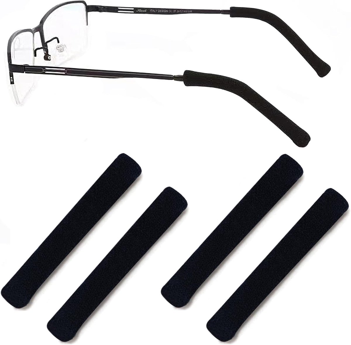 2 paar bril-oorkussens, pads, antislip bril, oorhaken, brillenband voor leesbrillen, universele oorhaakjes, brillenhouder voor zonnebrillen, gebreid, zwart, 55-90mm