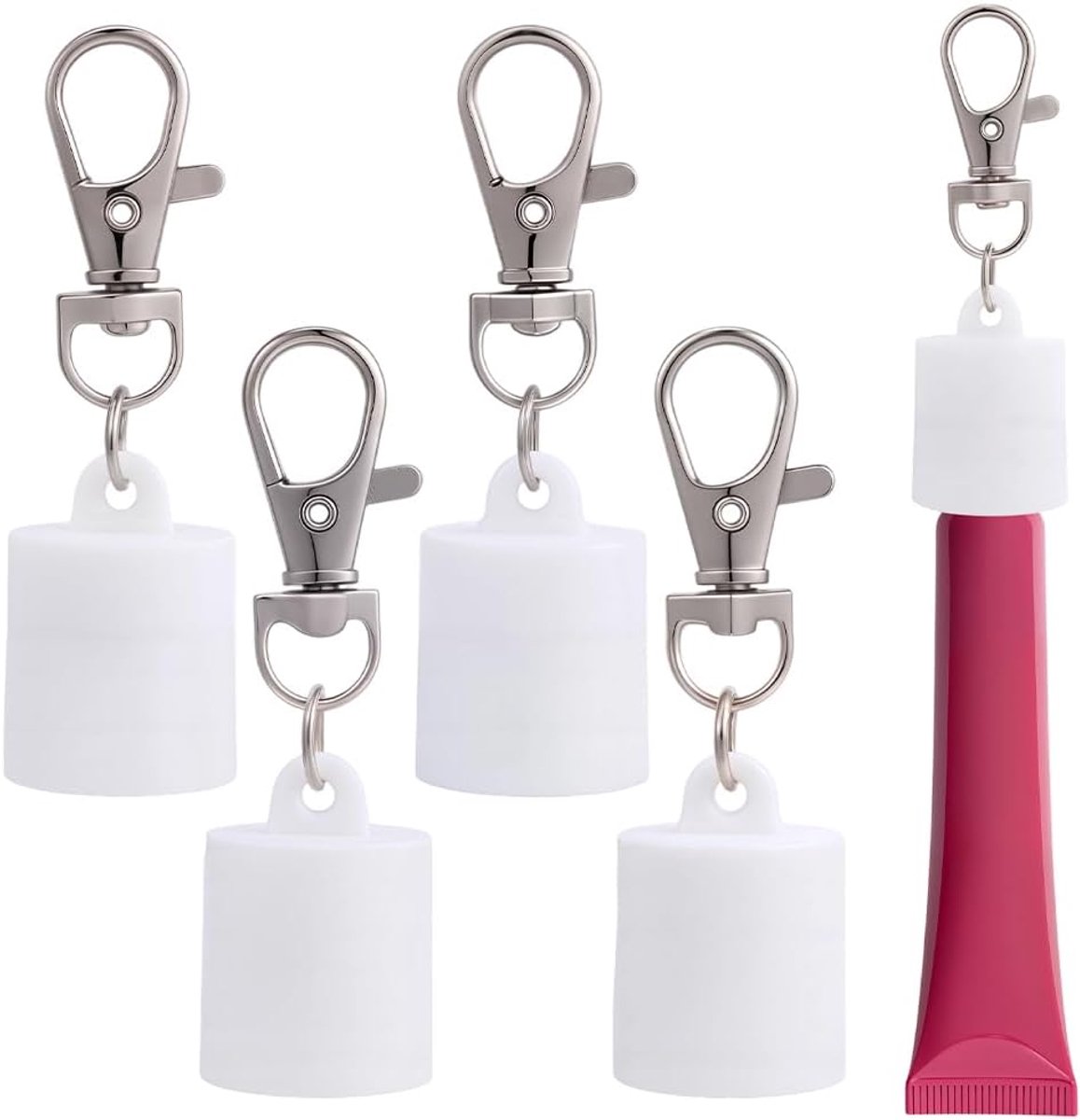 4 stuks lippenbalsem sleutelhanger siliconen kap keychain White lipgloss sleutelhanger draagbare duurzame praktische vervangende accessoires veiligheidsclip voor tassen