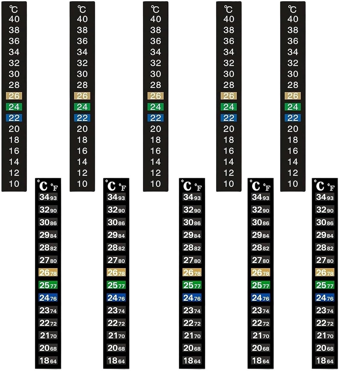 10 stuks, inductie, zelfklevende aquariumthermometer, voor thuis, vis, tank en aquarium, aquariumthermometer, stickers, kleurwisselstrips voor aquarium