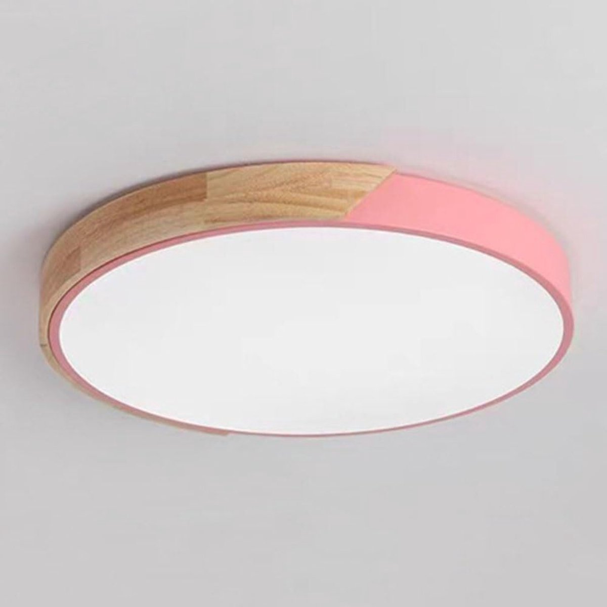 plafondlamp, houten plafondverlichting met acryl lampenkap, dimbaar licht passend plafond voor woonkamer slaapkamer keuken lounge hal (Roze,40 cm)
