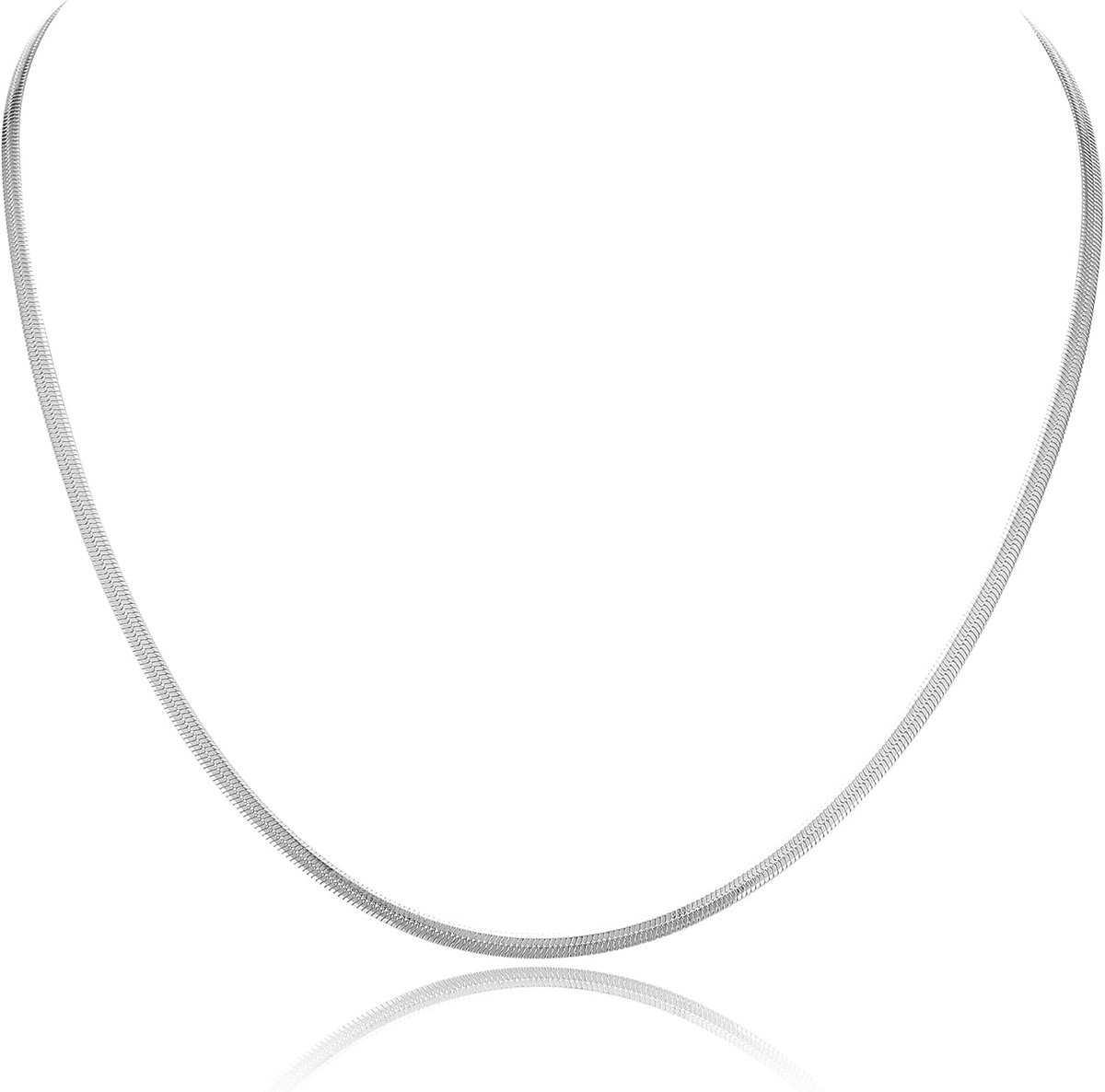 Slangenketting voor dames, roestvrij staal, goud, zilver, roségoud, 3 mm/5 mm breed, platte visgraatketting, choker, halsketting, waterdicht sieraad voor meisjes en vrouwen, 36 cm/41 cm/46 cm