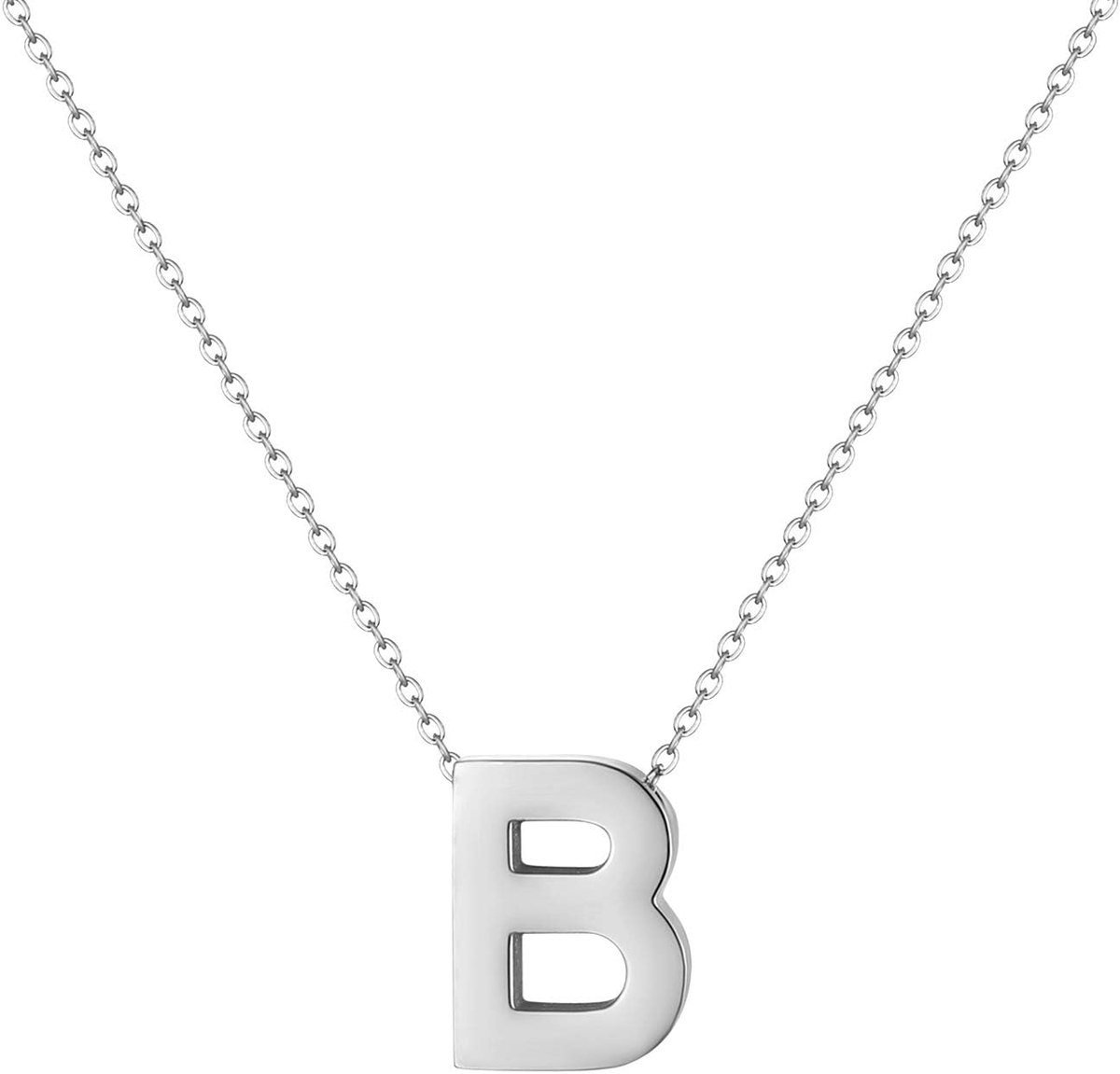 Damesketting met letters, A-Z, roestvrij staal, alfabetketting, letterketting met letterhanger, voor vrouwen en meisjes, zilver, Roestvrij staal