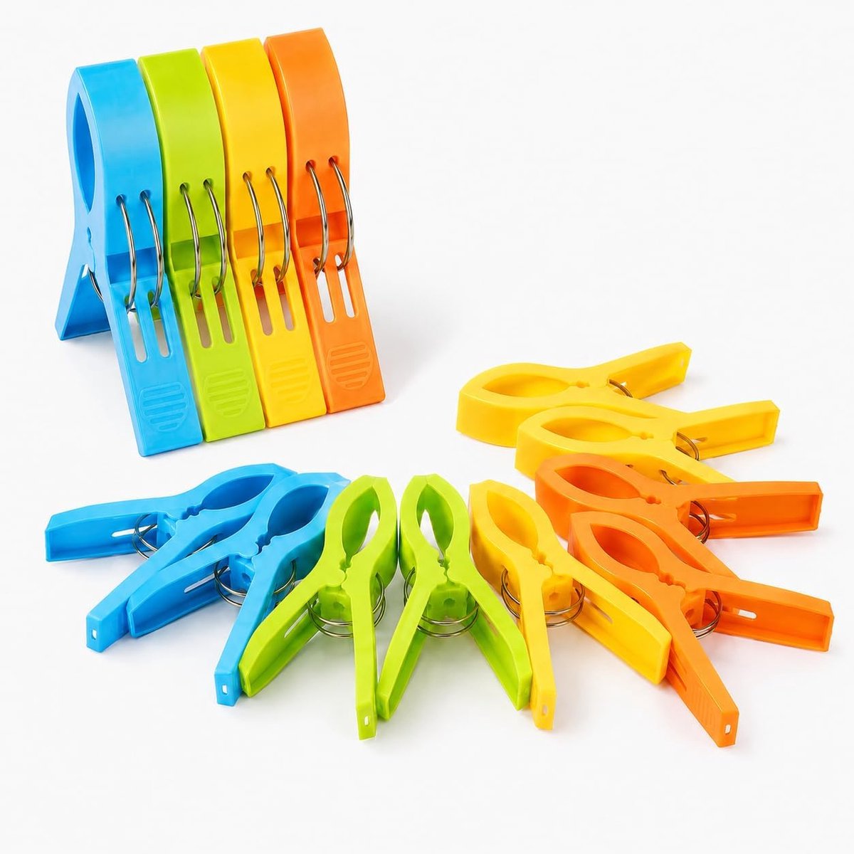 Handdoekclips set van 12 - kleurrijke grote handdoekklemmen ca. 12 cm | Voor strandhanddoek, badhanddoek, ligstoel en wasgoed