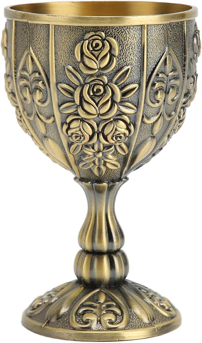Reliëf Wijnbeker Vintage Kelk Wijnbeker Koninklijke Middeleeuwse Handgemaakte Kleine Maat Wijndrinkbeker voor Bar, Thuis (Bronzen)