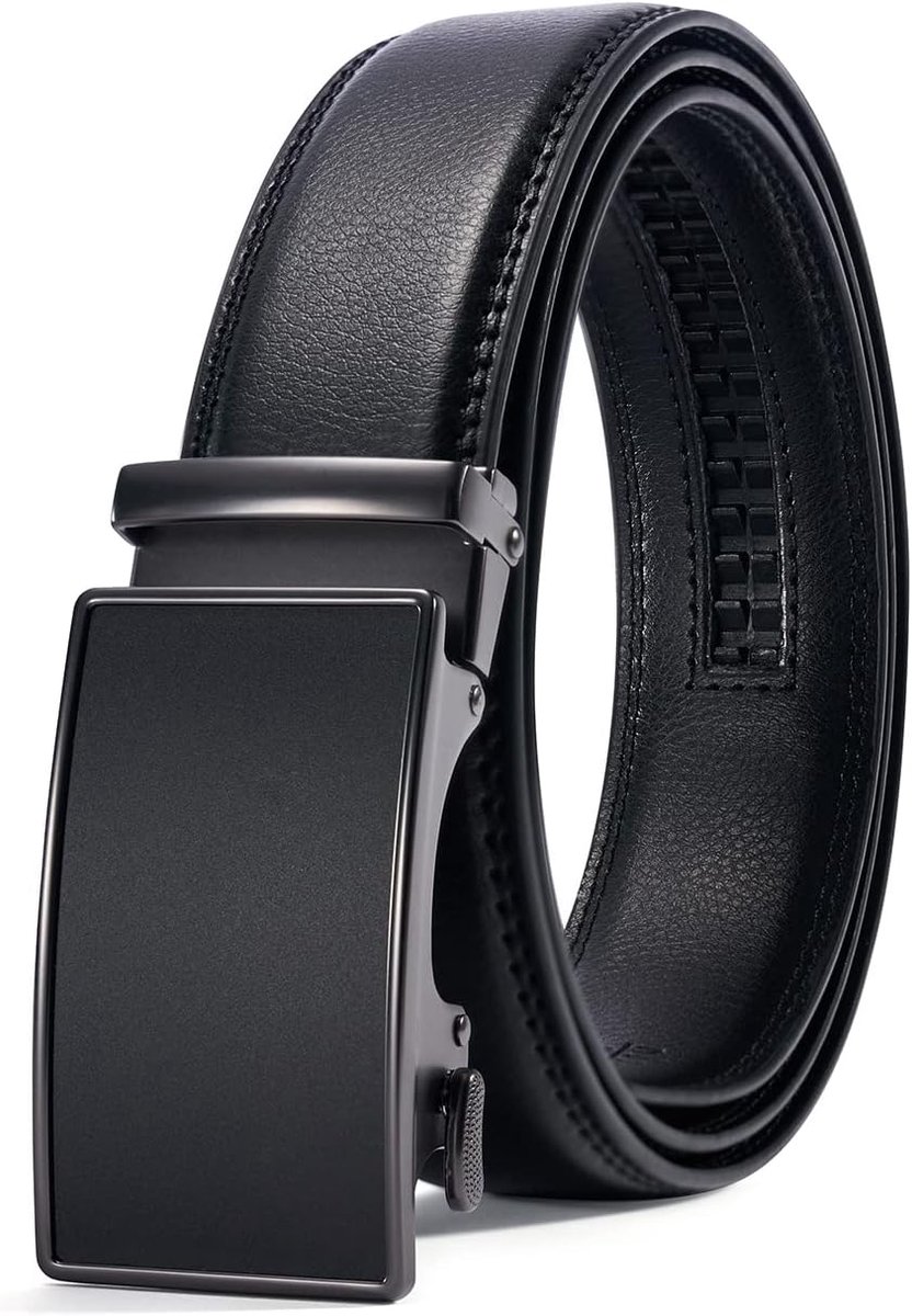 28"-60 "Leren herenriem met ratel, lang en slank met automatische gesp