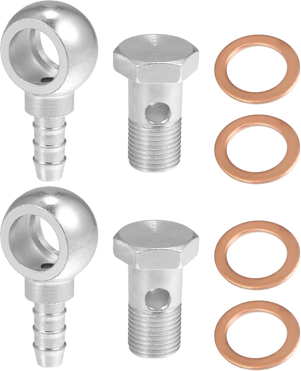 ABSOPRO 16mm ID 10mm OD M16x1.5 Banjo Fitting Adapter Zilveren Kleur - 8 Stuks