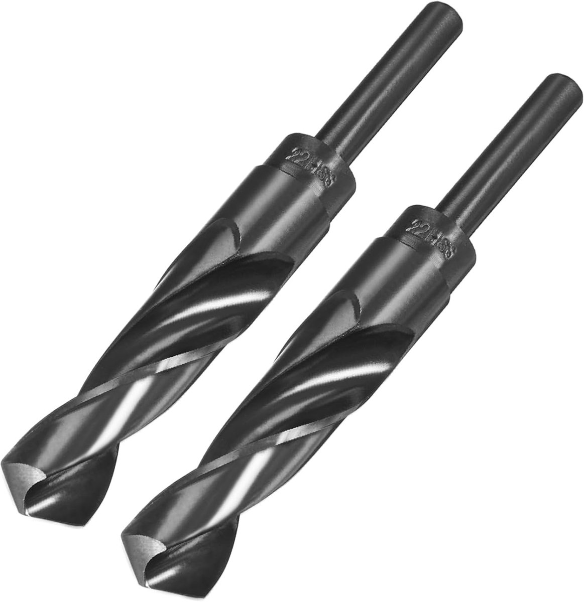 2 stuks gereduceerde schachtboor 22 mm zwart nitridegecoat hogesnelheidsstaal HSS 9341 met 1/2 inch rechte schacht, spiraalboor, metaal en kunststof