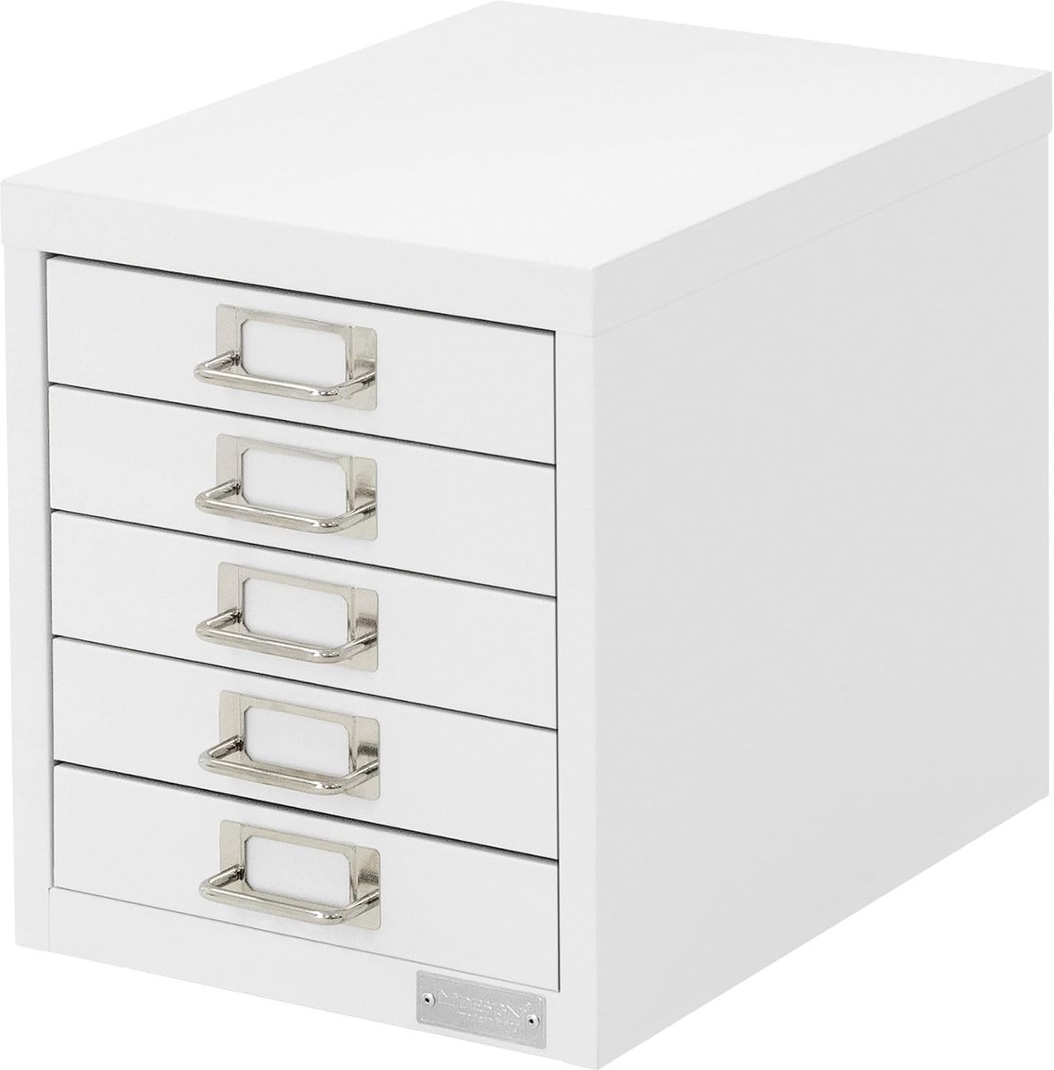 Archiefkast met 5 laden, 28x38x33 cm, wit, metalen ladekast voor DIN A4, kantoorkast met etikethouder, stalen kast metalen kast gereedschapskast opbergkast